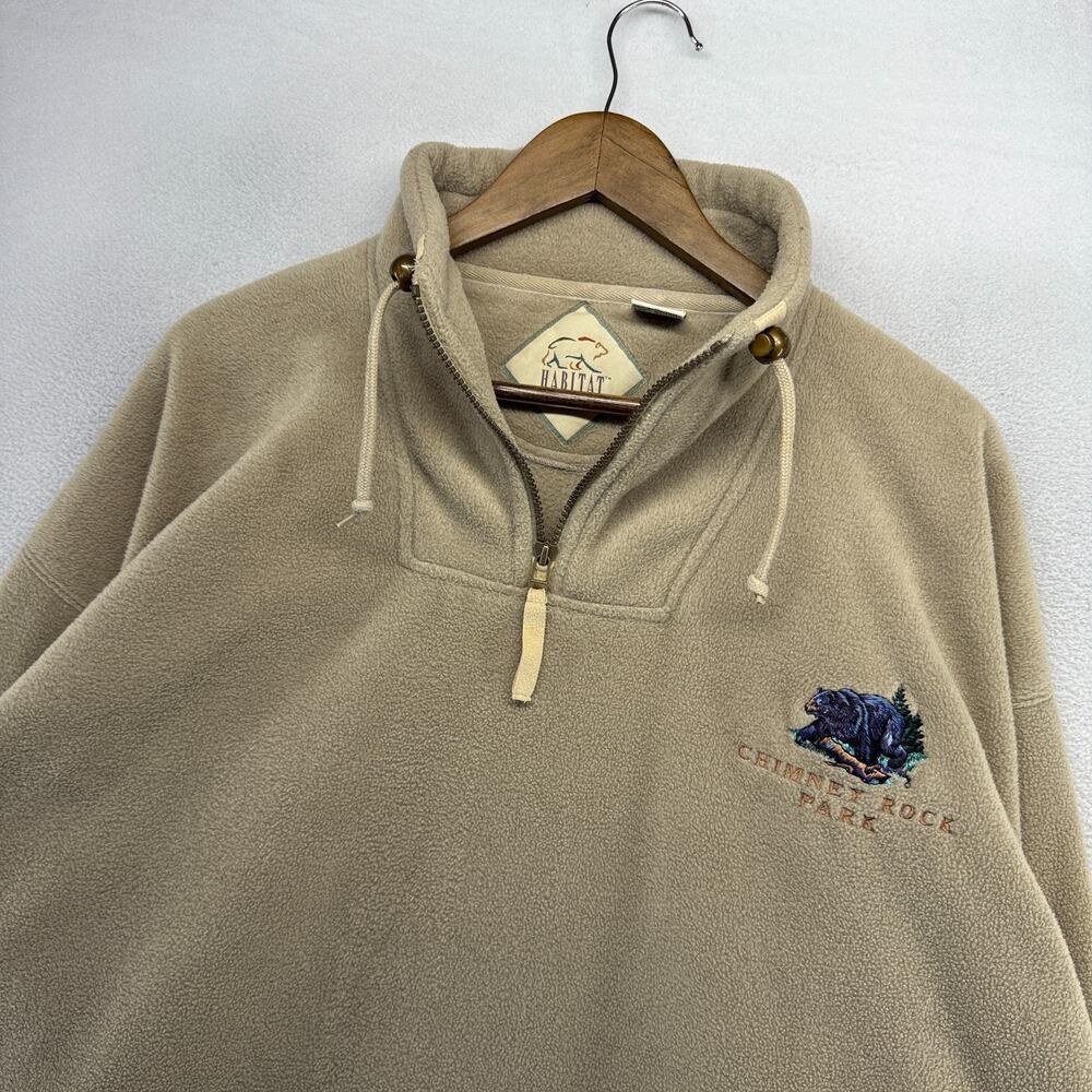 Vintage Habitat Sweater men's Large Brown Tan Fleece Chimney Rock Park Bear 90s